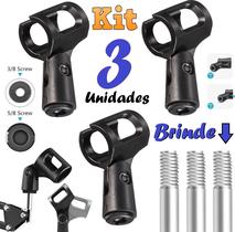 Kit com 3 Suportes Luva Para Microfone Com E Sem Fio Dinâmico Universal Cachimbo Reforçado Tripé Pedestal Rosca 3/8 5/8
