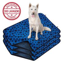 Kit com 3 Tapetes Adestradores de Alta Absorção 100x70 Patinha Azul c/Ganchos - 300 Lavagens