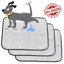 Kit com 3 Tapetes Higiênicos Laváveis Branco 70x50cm Base Impermeável Lona Durável até 200 Lavagens