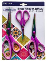 Kit com 3 Tesouras Profissionais de Titânio Lanmax para Corte e Costura, Artesanato, Patchwork