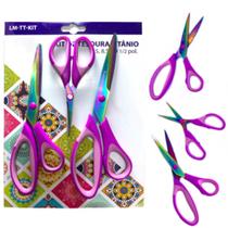 Kit Com 3 Tesouras Profissional Titanium Tamanhos 8 Polegadas 21,5Cm Para Costura Patchwork Artesanato Scrapbook - Mobitex