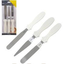 Kit com 3 Tipos Diferentes de Espátula de Cozinha Confeiteiro Cabo Plástico Branco - WESTERN