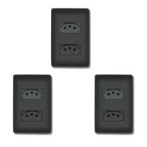 Kit Com 3 Tomadas Duplas distanciadas 20a preto fosco Fame