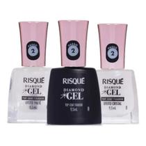 Kit com 3 Top Coats Risqué Fixador, Cristal e Paetê 9,5ml Cada Kit com 3 Top Coats Risqué Fixador, Cristal e Paetê 9,5ml Cada