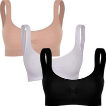 Kit Com 3 Tops Sutia Fitness Academia Média Sustentação Sem Costura Básico Trifil Sem Bojo Original