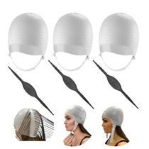 Kit com 3 Toucas Para Mechas Luzes Siliconada Com Agulha Profissional Dompel
