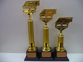 Kit com 3 troféus de bilhar (45 cm, 39 cm, 33 cm). Kit com 3 troféus de bilhar (45 cm, 39 cm, 33 cm).