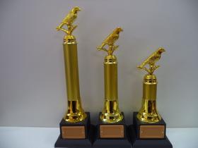 Kit com 3 troféus de pássaro (41 cm, 35 cm, 29 cm). Kit com 3 troféus de pássaro (41 cm, 35 cm, 29 cm).