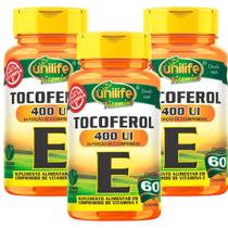 Kit Com 3 Un Vitamina E Tocoferol 400 UI 100% Pura 1000mg 180 Comprimidos Vegano Unilife