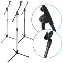 Kit Com 3 Uni Pedestal Portátil Tonante Para Microfone Com Cachimbo Estilo Girafa Tripé Cor Preto Material Aço Resistente