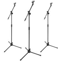 Kit Com 3 Uni Pedestal Tonante de Microfone Cor Preto Suporte Tripé Girafa Potátil Com Cachimbo Para Usar Igreja Palco Studio
