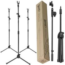 Kit Com 3 Uni Suporte Para Microfone Ajustável Estilo Tripé Girafa Com Cachimbo Cor Preto Material Aço Reforçado Portátil - Tonante
