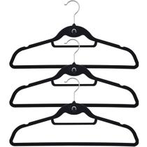 Kit com 3 Unidades Cabides De Veludo Slim Preto Antideslizante Ultrafino