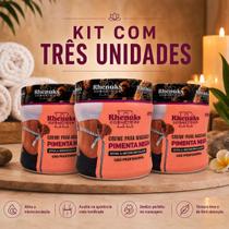 Kit com 3 unidades Creme para Massagem Pimenta Negra Rhenuks Cosméticos