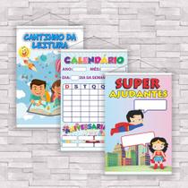 kit com 3 UNIDADES de Banner Educativo Ajudantes, Calendário e Leitura 85x60cm com Bastão.