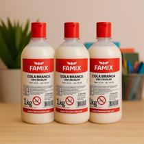 Kit com 3 Unidades de Cola Branca Escolar 1kg Famix Uso Escolar