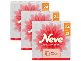 Kit com 3 Unidades de Papel Higiênico - Folha Dupla Neve Toque de Seda 24 Rolos Cada