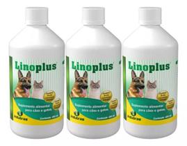 Kit com 3 Unidades - Suplemento Linoplus Líquido Vitaminas para Cachorros e Gatos 180mL