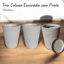 Kit com 3 vasos colunas decorativas grafiato de luxo para casa e jardim com prato - 31x23
