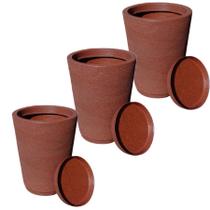 Kit com 3 vasos colunas decorativas grafiato de luxo para casa e jardim com prato - 31x23