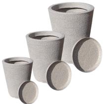 Kit com 3 vasos colunas decorativas grafiato de luxo para casa e jardim com prato - 36x31