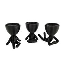 Kit Com 3 Vasos Decorativos Bonequinho Plant - Cor Preto