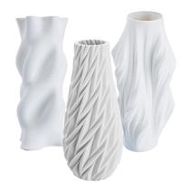 Kit Com 3 Vasos Decorativos Cerâmica Branco Para Sala Rafimex