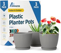 Kit com 3 vasos para plantas Lifemaster 15 cm cinza com pratinhos Kit com 3 vasos para plantas Lifemaster 15 cm cinza com pratinhos