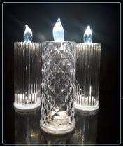 Kit com 3 Velas Alta Transparente Decorativa Artificial com Lâmpadas de Led