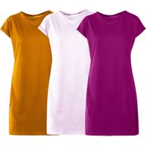 Kit com 3 Vestidos Camisetão Feminino Casual Básico - Cores Sortidas - Slim Fitness