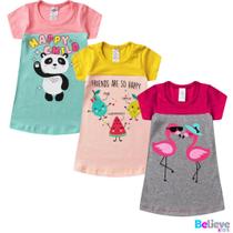 Kit com 3 Vestidos duas cores estampado do 1 ao16 Menina Roupa infantil, bebê e juvenil