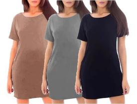 Kit com 3 Vestidos Estilo Camiseta Feminino Casual Básico Kit com 3 Vestidos Estilo Camiseta Feminino Casual Básico