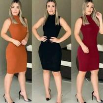 Kit com 3 Vestidos Feminino Adulta Gola Alta