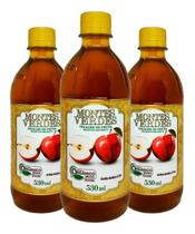 Kit com 3 Vinagre de Maçã Orgânico Zero Açúcar 530ml Montes Verdes