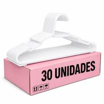 Kit com 30 Cabides Adulto Branco Organizador Roupa Plástico