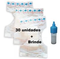 Kit Com 30 Fralda Pequena Para Boneca + Mamadeira Leite Azul Menino