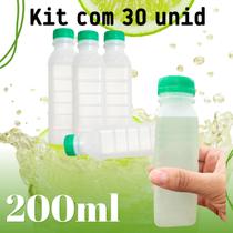 Kit com 30 garrafas descartáveis 200ml com lacre, formato quadrado, ideal para delivery, sucos e detox