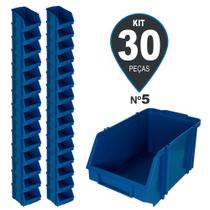 Kit Com 30 Gaveteiros de Plástico Organizador Bin Nº 5 - Azul