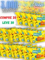 Kit com 30 Lenços/Toalhas Umedecidas Clean Baby/3000 Unidades Extrato de Camomila