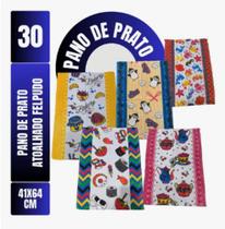 Kit Com 30 - Pano De Prato - Copa Felpudo Atoalhado - Estampas Variadas - 41x64cm - 65 Gramas
