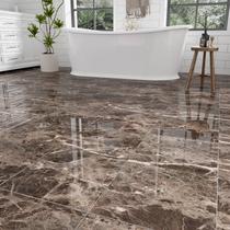 Kit com 30 Pisos Autoadesivos 30 cm x 30 cm Impermeáveis, Piso Vinílico Adesivo Mármore Taupe Polido para Banheiro, Cozinha, Sala, Trailer, Piso Vinílico Cobre 2,8 m², Marrom Brilhante