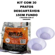 Kit com 30 pratos descartaveis fundo 15cm ibras - 3 pacotes