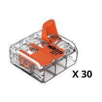Kit com 30 wago conector junção 3 fios 0,5-6mm (41a) cristal 221-613 (caixa fechada)