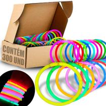 Kit Com 300 Un Pulseiras Neon Coloridas Cores Sortidas Alto Brilho Fluorescente P/ Festa Balada