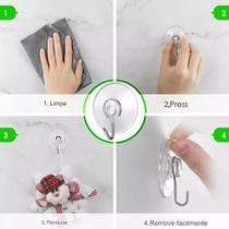 Kit com 36 Ganchos Inox para Parede Fixação com Ventosapara Cozinha, Armário e Lavanderia