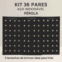 Kit com 36 Pares de Brincos Pérola em Aço Inoxidáve