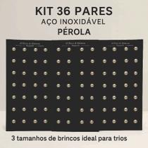 Kit com 36 Pares de Brincos Pérola em Aço Inoxidável da Moda Kit com 36 Pares de Brincos Pérola em Aço Inoxidável da Moda