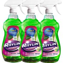Kit com 3un Limpador Multiuso Raylin Capim Limão Spray 7 em 1 500ml