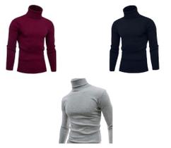 Kit com (3x) Cacharrel Masculina blusa Gola Alta frio Canelada com ótima vestibilidade.