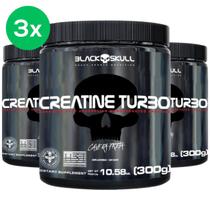 Kit com 3x Creatinas Black Skull Turbo Caveira Preta - 300g cada